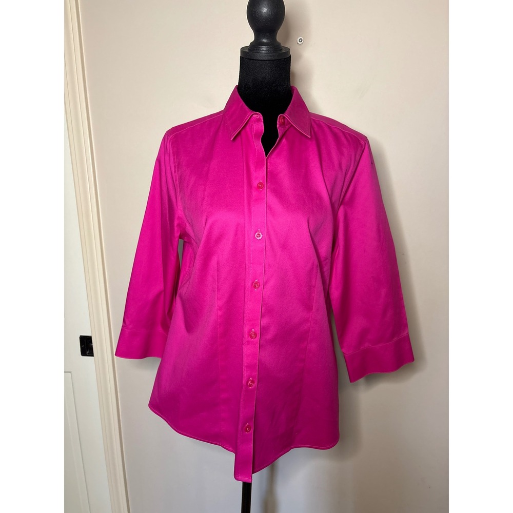 NWT Chicos No-Iron Effortless Cotton Bartack Shirt Hot Pink 3/4 Sleeve Size 0 S
